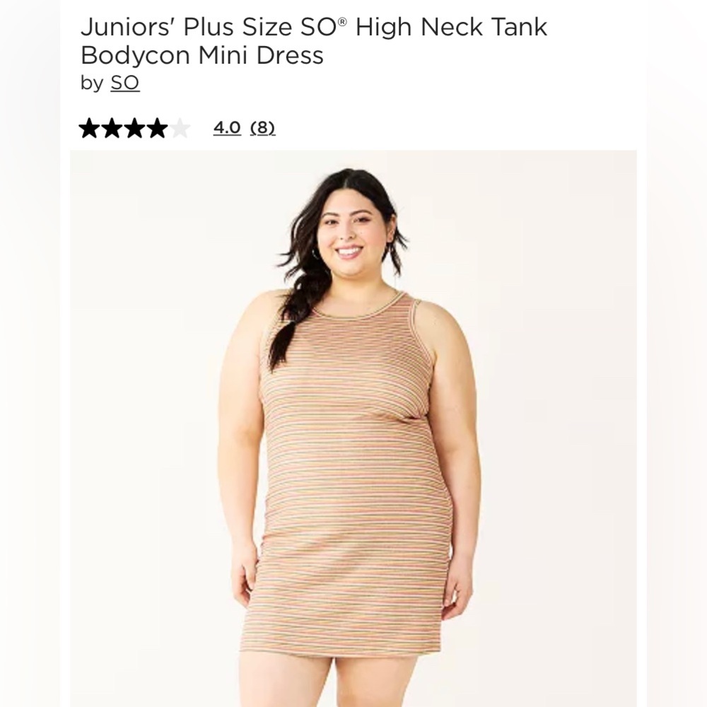 Juniors' Plus Size SO® High Neck Tank Bodycon Mini Dress.  NWT . Size 1x